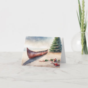 Aquarellkayak am Strand zu Weihnachten