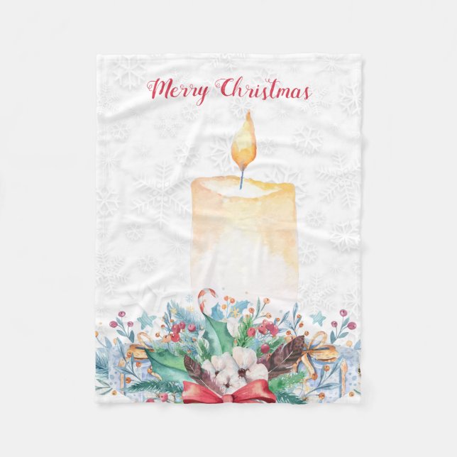 Aquarellkerze und Weihnachtsdekoration Fleecedecke (Vorderseite)