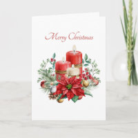 Aquarellkerzen und Blumenstrauß Weihnachten
