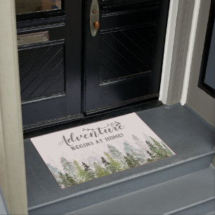 Aquarellkiefer Abenteuer beginnt bei Zuhause Fußmatte