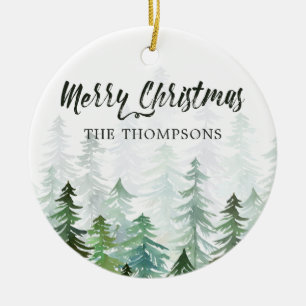Aquarellkiefer Bäume Weihnachtsfest Foto Keramik Ornament