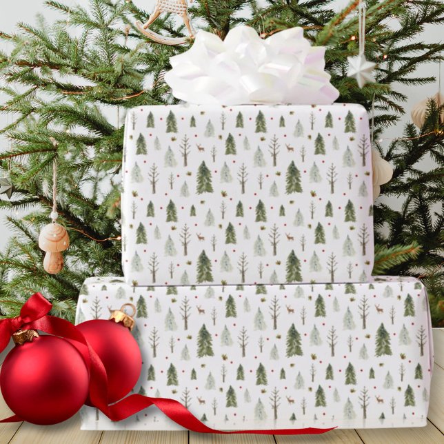 Aquarellkiefer Bäume Weihnachtswrapping Papier Geschenkpapier (Watercolor Pine Trees Christmas Wrapping Paper)