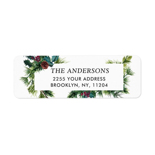 Aquarellkiefer Cone Weihnachten Rücksendeadresse (Vorne)