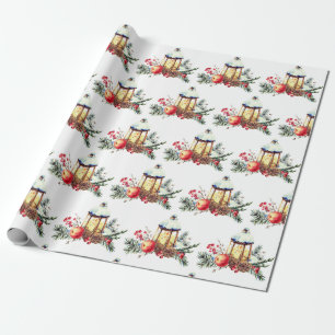 Aquarellkiefer Cones Orange Christmas Laterne Geschenkpapier