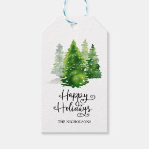 Aquarellkiefer Happy Holidays Script Geschenkanhänger