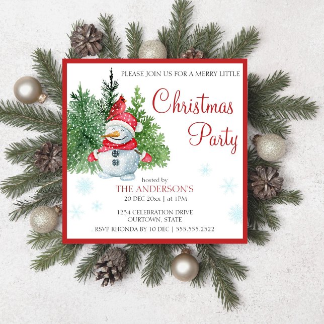 Aquarellkiefer-Kiefer fröhlich kleine Einladung (Watercolor snowman pine merry little Christmas editable template invitation digital download)