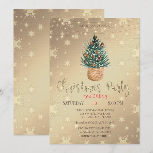 Aquarellkiefer,Pine Cones Weihnachtsgebäck Party Einladung (Vorne/Hinten)