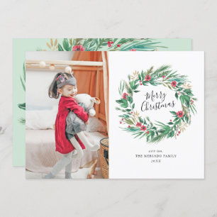 Aquarellkiefer und Berry Kranz Weihnachtsfest Foto Einladung