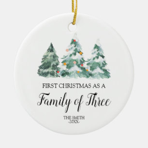 Aquarellkiefer Weihnachtsfamilie von drei  Keramik Ornament