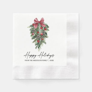 Aquarellkieferkalligrafie Tinte Holiday Cocktail Serviette
