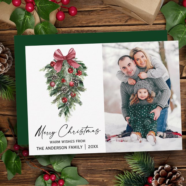 Aquarellkiefern Kalligrafie Tinte Weihnachtsgebäck Feiertagskarte (Customize to change your personalized text size, style or change color of back of card.)