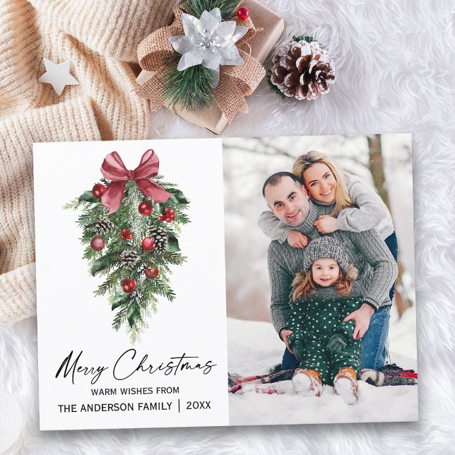 Aquarellkiefern Kalligraphie Foto Weihnachten (Customize to change your personalized text size or text style.)