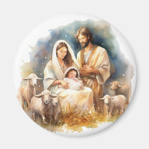 Aquarellkind Jesus Christus mit Maria und Joseph Magnet