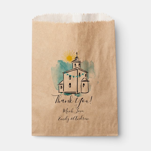 Aquarellkirche mit Kreuzsteeple Vielen Dank Geschenktütchen (Vorderseite)