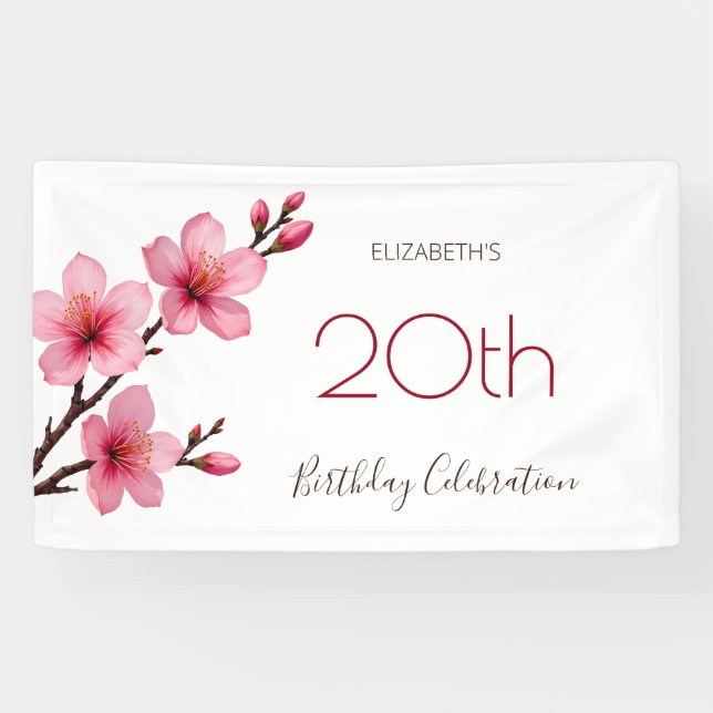 Aquarellkirsche Blüten Rosa Weiß Banner (Horizontal)