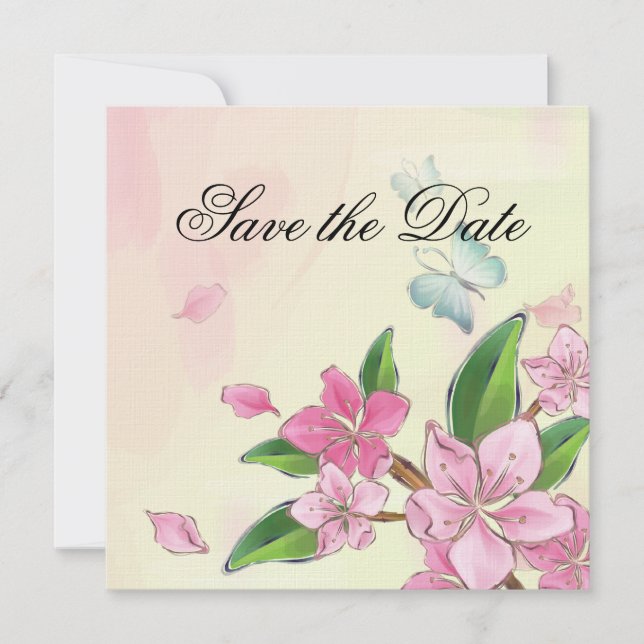 Aquarellkirsche Blüten Schmetterlinge Save The Date (Vorderseite)