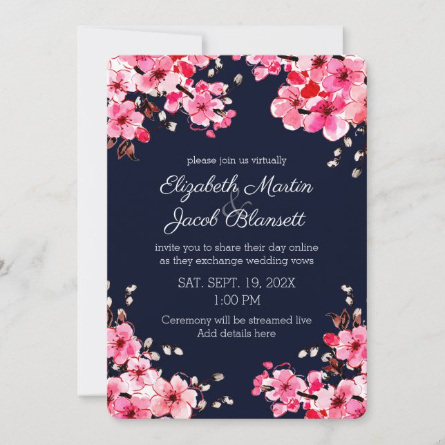 Aquarellkirsche Blüten Virtual Wedding Einladung (Vorderseite)