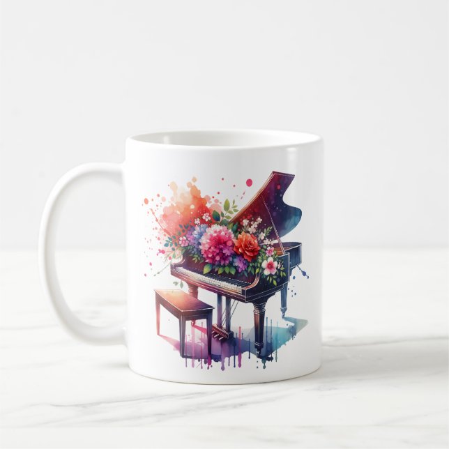 AquarellKlavier und Blume Personalisiert Kaffeetasse (Links)
