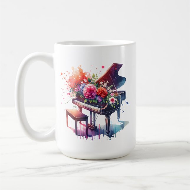AquarellKlavier und Blume Personalisiert Kaffeetasse (Links)