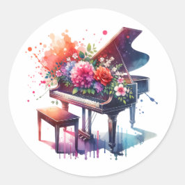 AquarellKlavier und Blume Runder Aufkleber