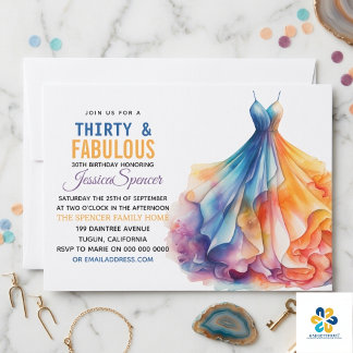 Aquarellkleid 30. Geburtstag Elegant & Weiblich Einladung
