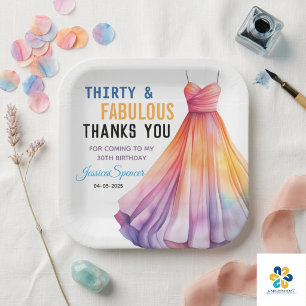 Aquarellkleid 30. Geburtstag Elegant & Weiblich Pappteller