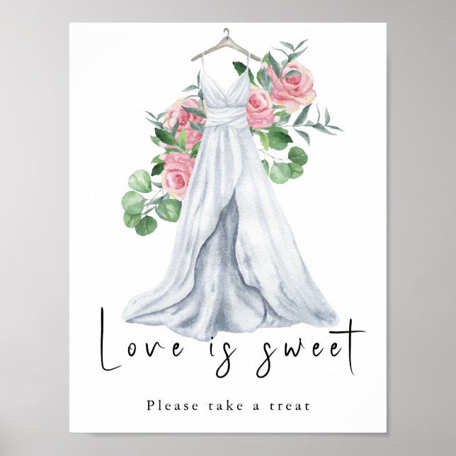Aquarellkleid mit Blume - Liebe ist süß Poster (Vorne)