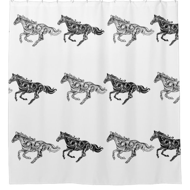 Aquarellkleidung für Pferde Tiermuster Duschvorhang (Vorderseite)