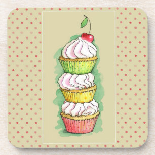 Aquarellkleine kuchen. Küchenillustration Getränkeuntersetzer