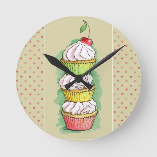 Aquarellkleine kuchen. Küchenillustration Runde Wanduhr (Vorderseite)
