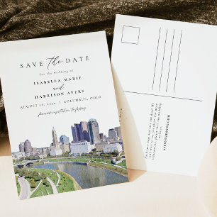 Aquarellkolumbus Ohio Skyline Save the Date Postkarte