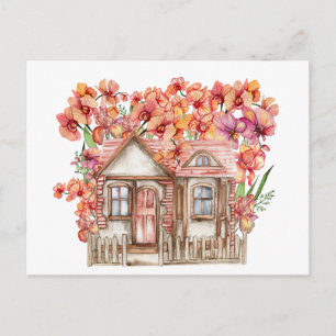 Aquarellkomposition eines alten Holzfarmhauses Postkarte