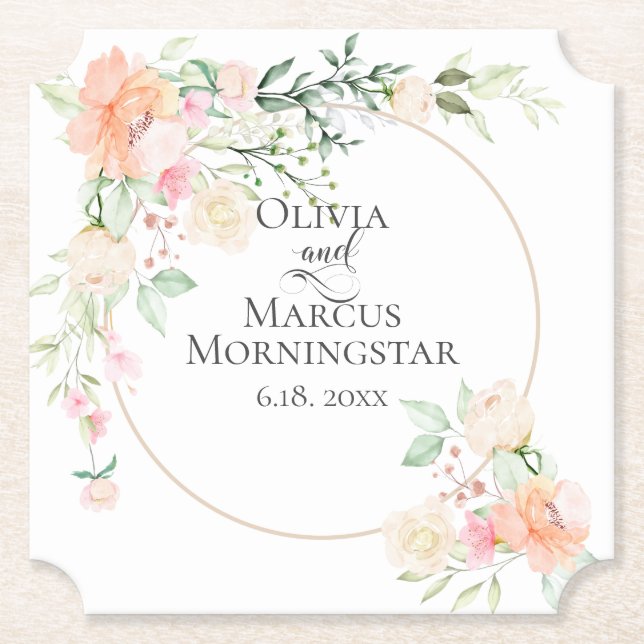 Aquarellkorallen Elfenbeinblüten und Foliage Untersetzer (Vorderseite)