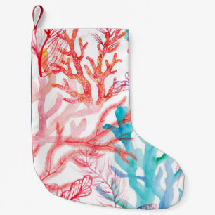 Aquarellkorallen Nahtloses Muster mit dem Untertei Kleiner Weihnachtsstrumpf