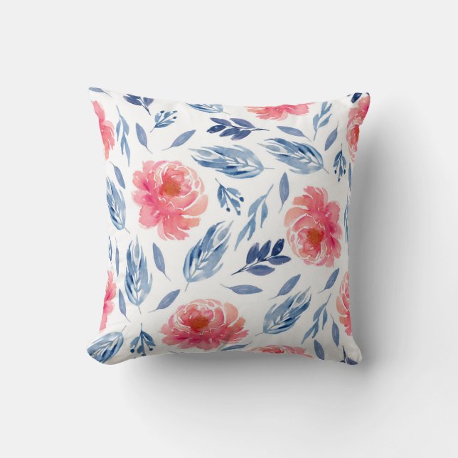 Aquarellkorallen und Marineflocken Kissen (Vorderseite)