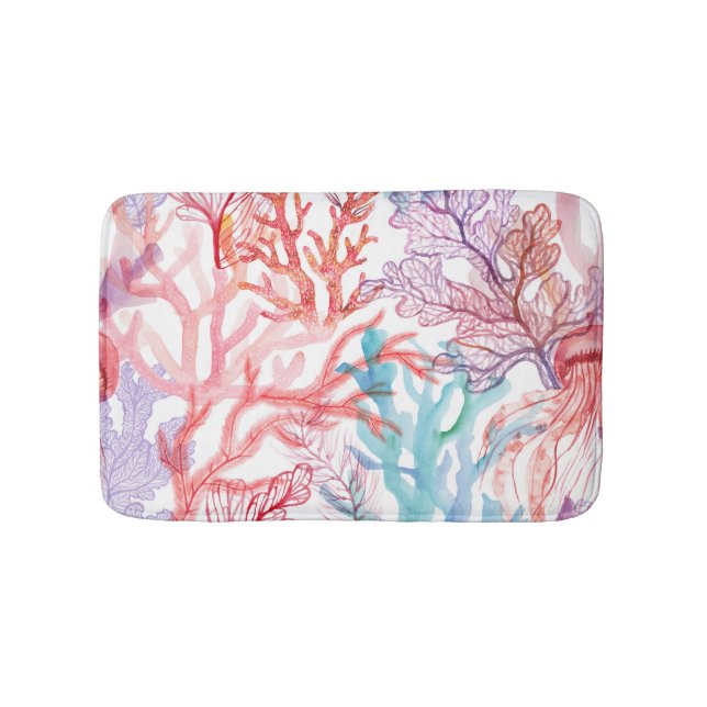 Aquarellkorallen: Unterwasser-Weltmuster. Badematte (Vorderseite)