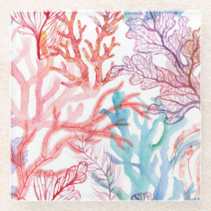 Aquarellkorallen: Unterwasser-Weltmuster. Glasuntersetzer