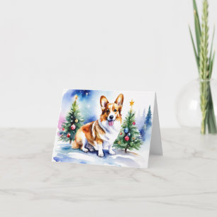 Aquarellkorgi auf der Weihnachtsbaumfarm Feiertagskarte