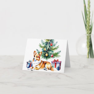 Aquarellkorgi mit Weihnachtsbaum Feiertagskarte