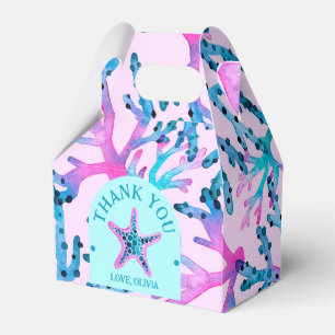 Aquarellkorn und Sternfische in Rosa und Türkis Geschenkschachtel