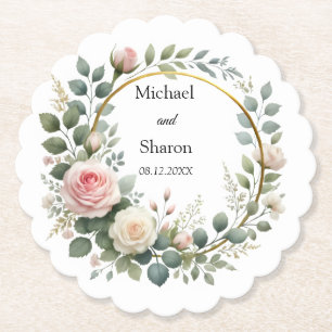 Aquarellkranz aus zarten rosa und weißen Rosen Untersetzer