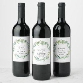 Aquarellkranz-Grüner Eukalyptus-Klassiker Weinetikett