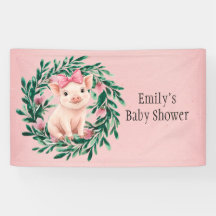 Aquarellkranz mit Baby Pig Girl Baby Dusche