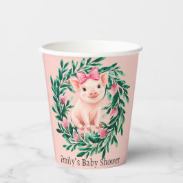 Aquarellkranz mit Baby Pig Girl Baby Dusche Pappbecher
