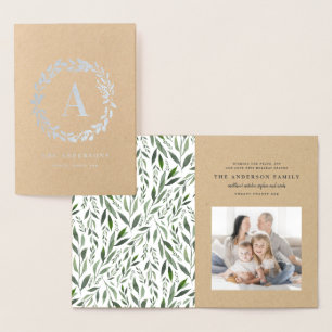 Aquarellkranz mit einem Foto Monogramm Folienkarte