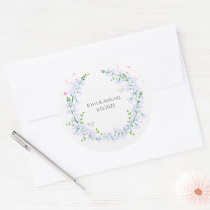 Aquarellkranz mit Schmetterlingen Runder Aufkleber