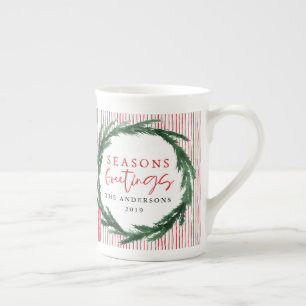 Aquarellkranz + Streifen Weihnachtsgeschenk Prozellantasse