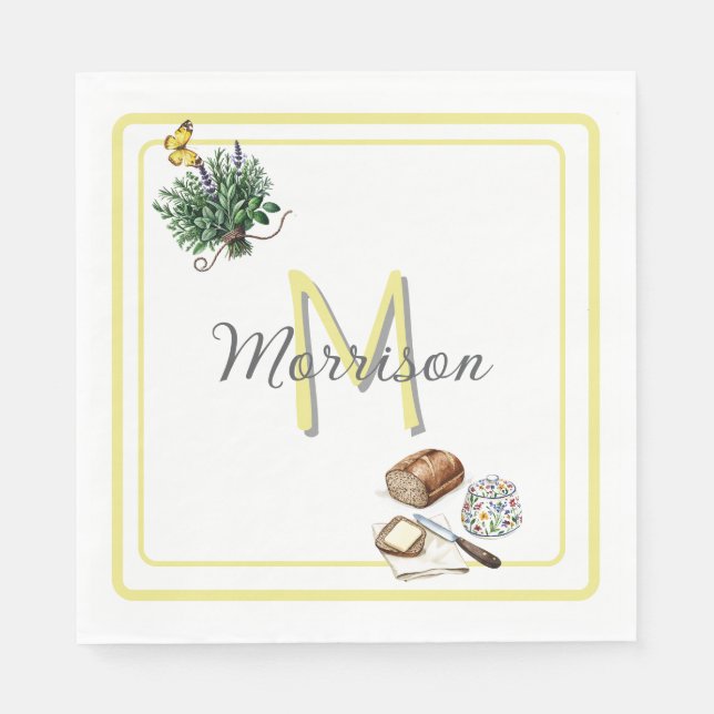 Aquarellkraut & Brot Bauernhof Gold Custom Serviette (Vorderseite)