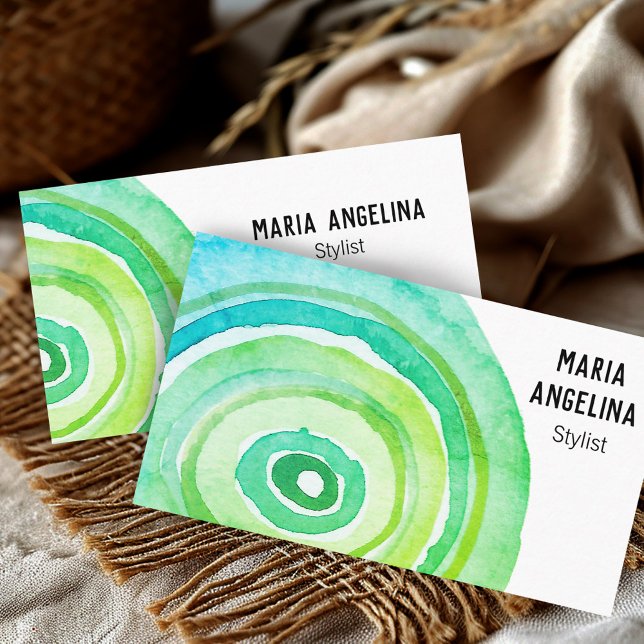 Aquarellkreise Neutrale Ringe Abstrakt grün Visitenkarte (Watercolor Circles Neutral Rings Abstract Green Business Card
)