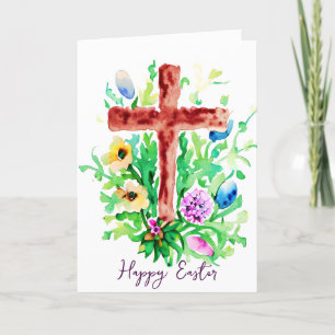 Aquarellkreuz und Blumen benutzerdefiniertes Oster Feiertagskarte